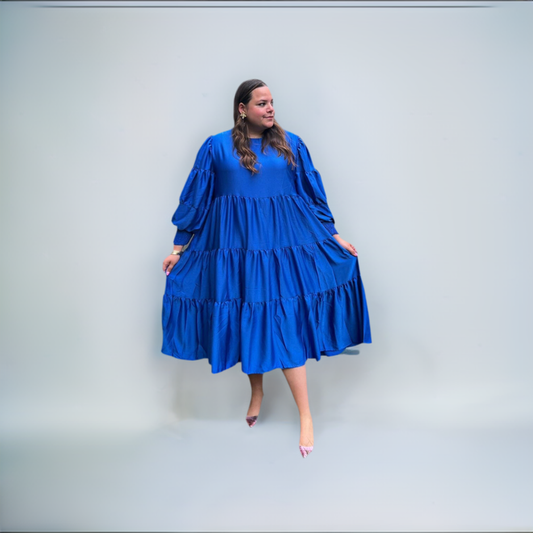 Sapphire Blue Ethereal Dress Balloon Sleeves Swuun