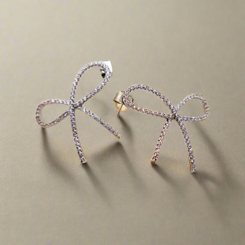 Gold Bow Tie Chic Bow Tie Glamour Earrings Stud Jewelry