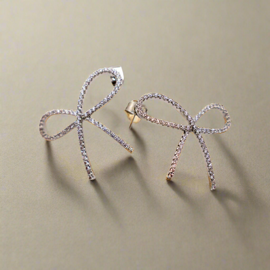 Gold Bow Tie Chic Bow Tie Glamour Earrings Stud Jewelry