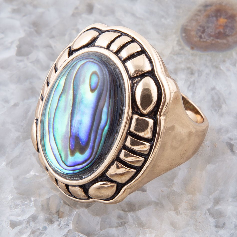 Green Abalone Golden Statement Ring Jewelry Barse