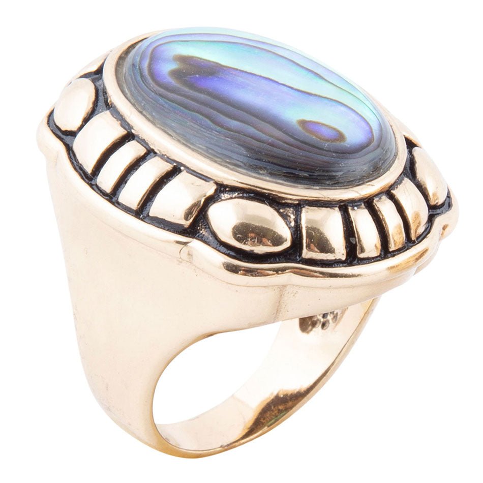 Green Abalone Golden Statement Ring Jewelry Barse