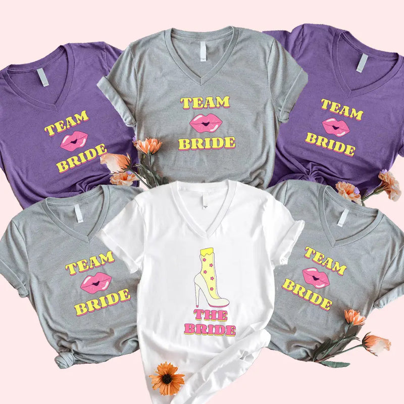 Team Bride & The Bride Matching V-Neck T-Shirts Bachelorette Party