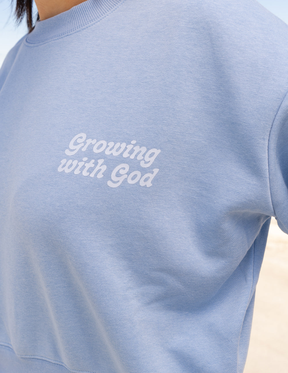 Cropped Crewneck Relaxed Fit Growing With God Light Blue