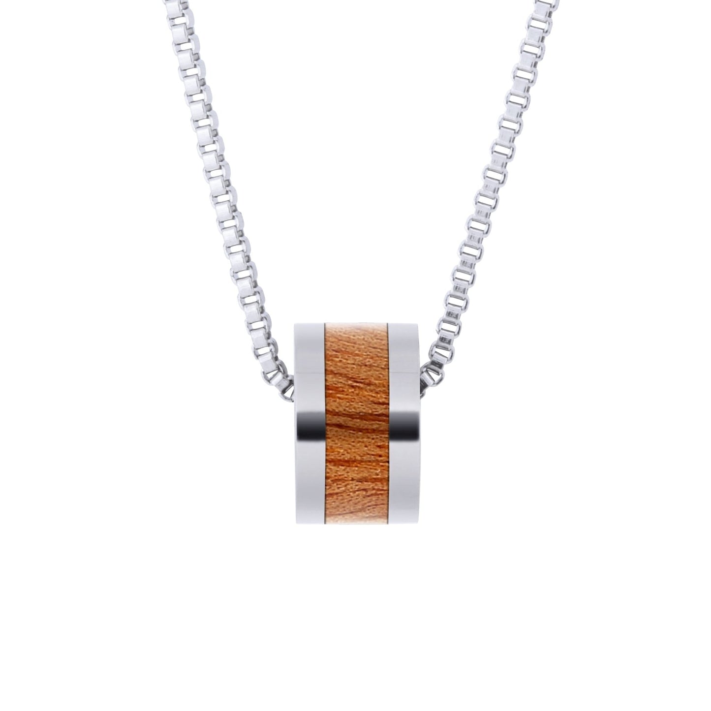 Gum Burl Stainless Steel Barrel Bead Pendant