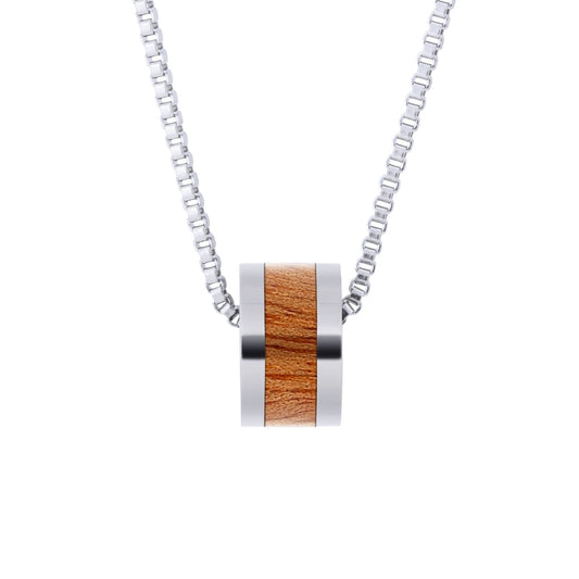 Gum Burl Stainless Steel Barrel Bead Pendant