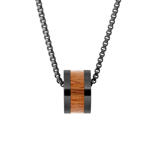 Gum Burl Gunmetal Barrel Bead Pendant