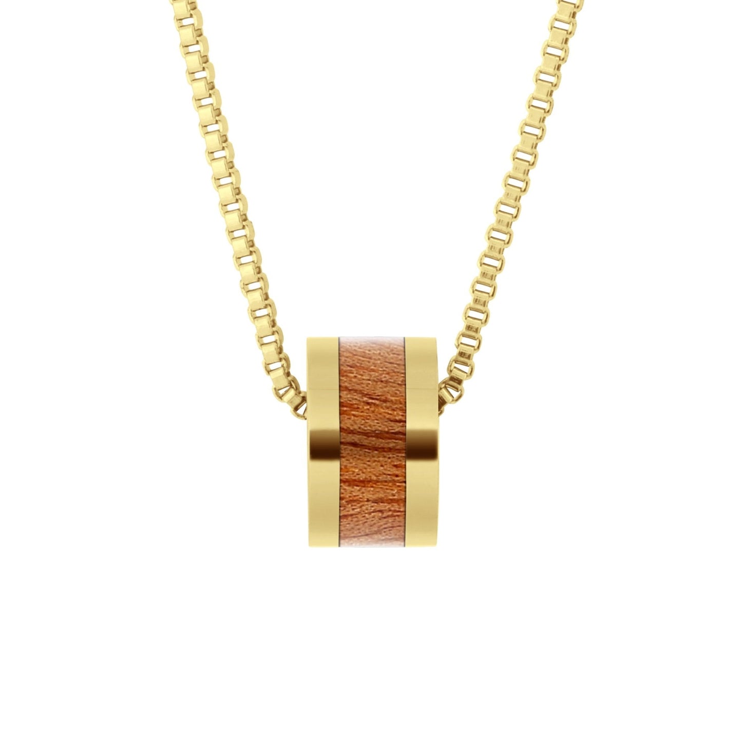 Gum Burl Yellow Gold Barrel Bead Pendant