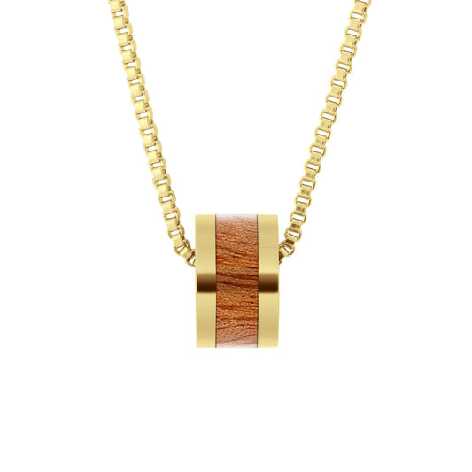 Gum Burl Yellow Gold Barrel Bead Pendant