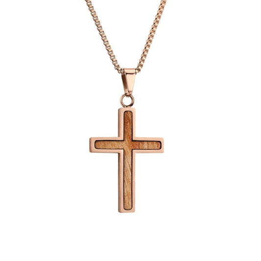 Gum Burl Cross Necklace - Rose Gold
