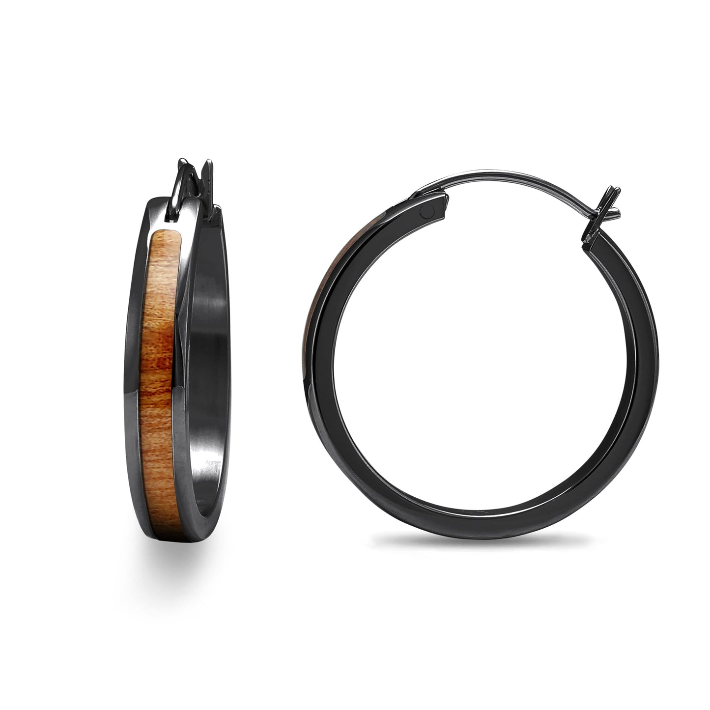 Gum Burl Gunmetal Hoop Earrings 25mm Surgical Stainless Steel