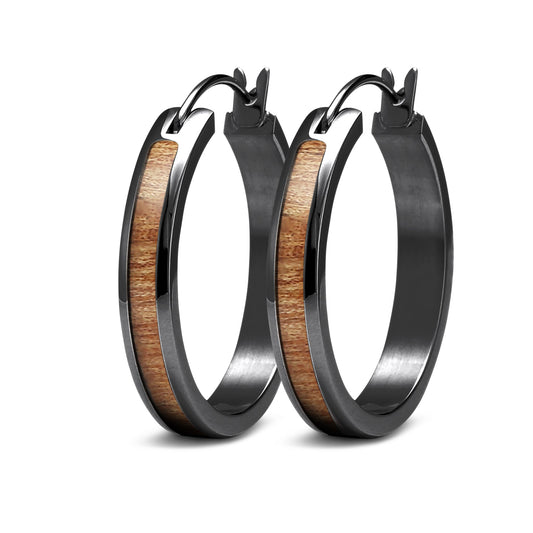 Gum Burl Gunmetal Hoop Earrings 25mm Surgical Stainless Steel