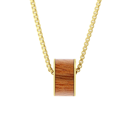 Gum Burl Yellow Gold Wide Barrel Bead Pendant