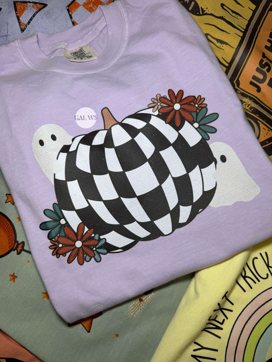 Checkered Pumpkin & Ghosts Key Halloween Tee and Sweatshirt