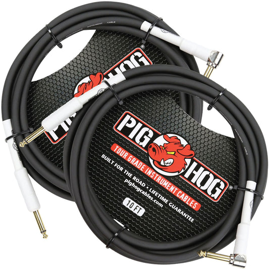 Pig Hog PH10R 8mm 10ft Right Angle Instrument Cable 2 Pack