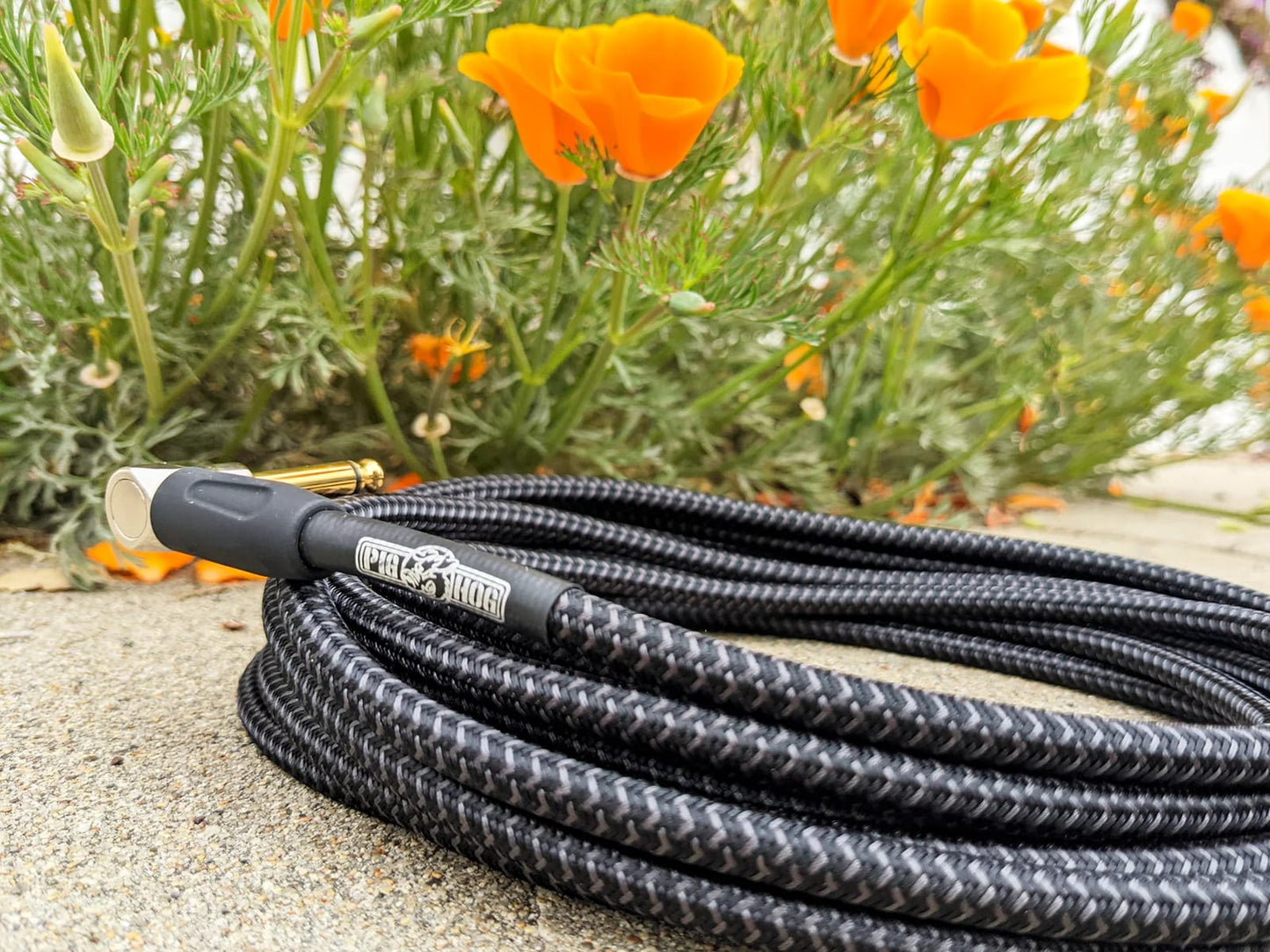 Guitar Instrument Cable 10ft Right Angle Pig Hog PCH10BKR Black Woven