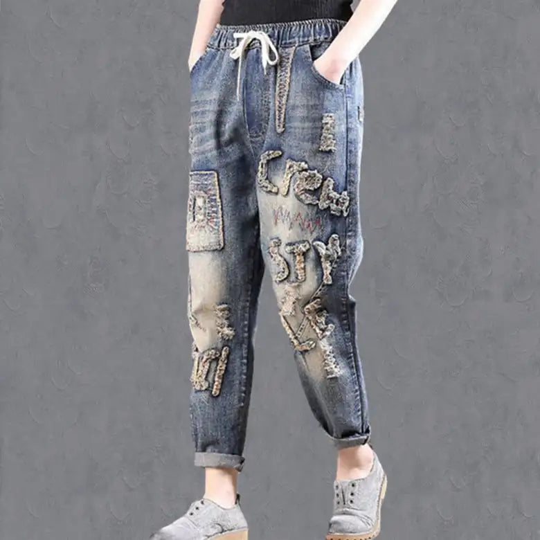 Comfortable Elastic Waist Wide Leg Women's Jeans