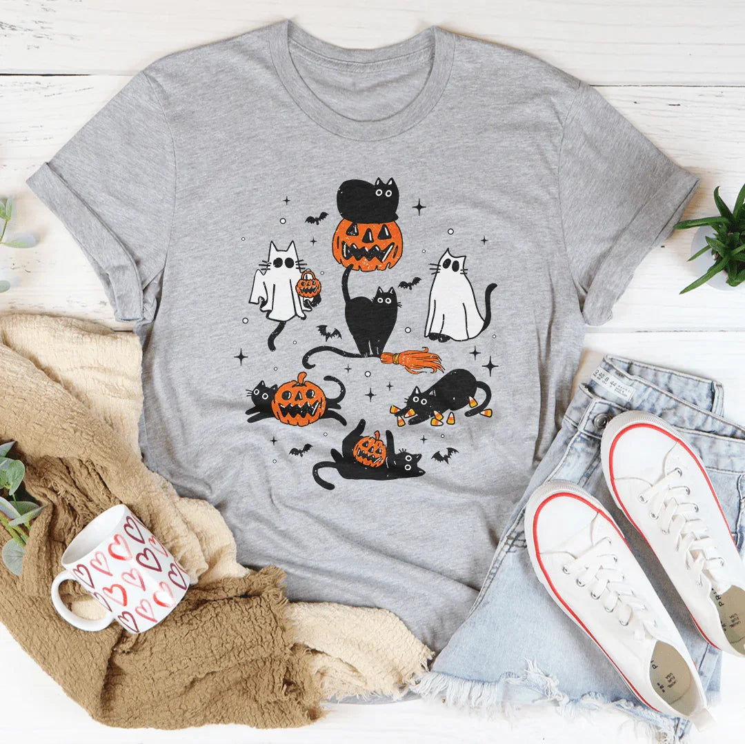 Halloween Cats Tee Ultra-Soft Lightweight Women's T-Shirt Peachy Sunday