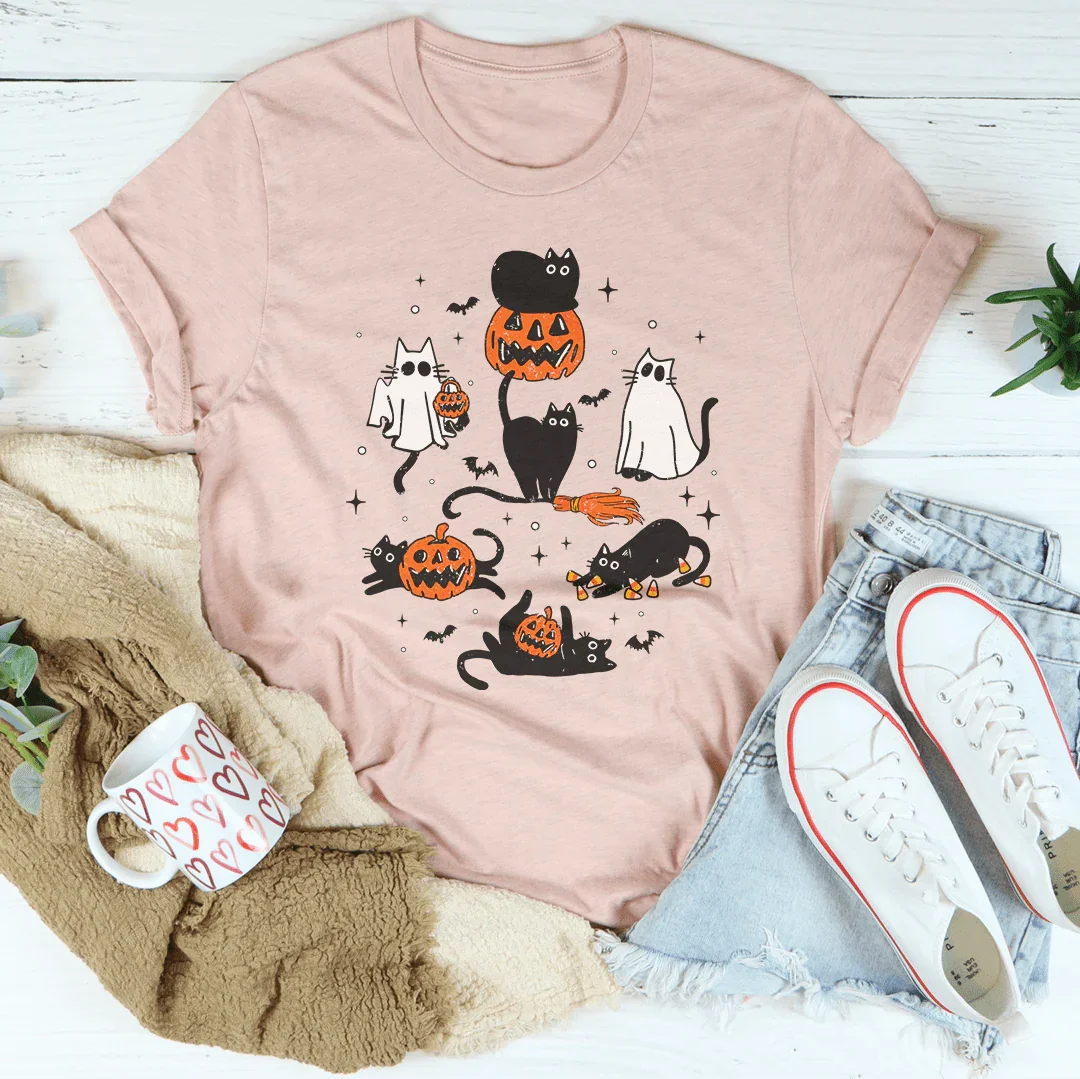 Halloween Cats Tee Ultra-Soft Lightweight Women's T-Shirt Peachy Sunday