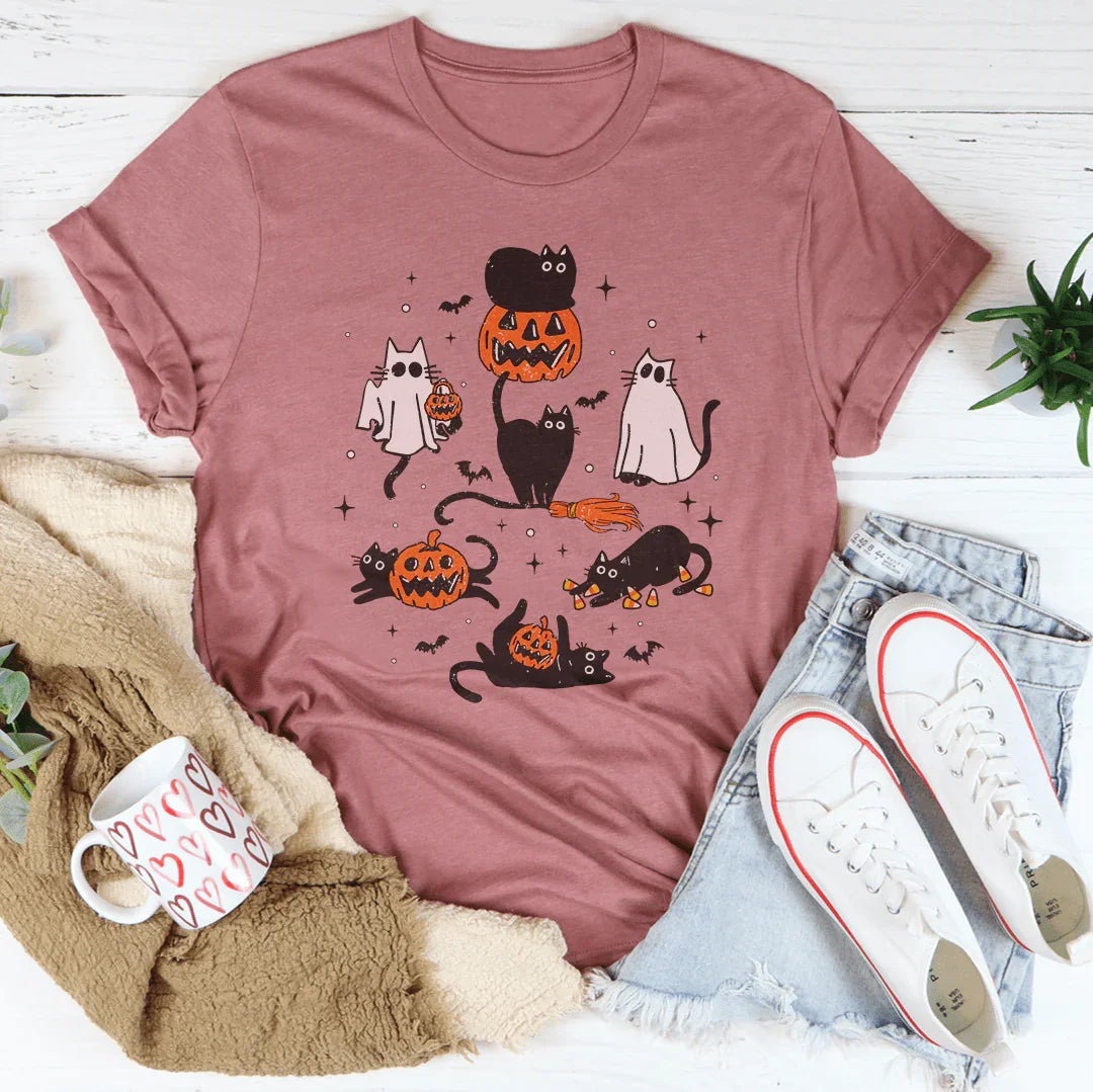 Halloween Cats Tee Ultra-Soft Lightweight Women's T-Shirt Peachy Sunday