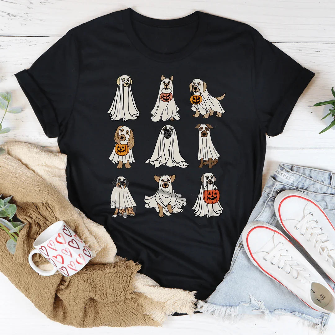 Halloween Ghost Dogs Tee Ultra-Soft T-Shirt Peachy Sunday