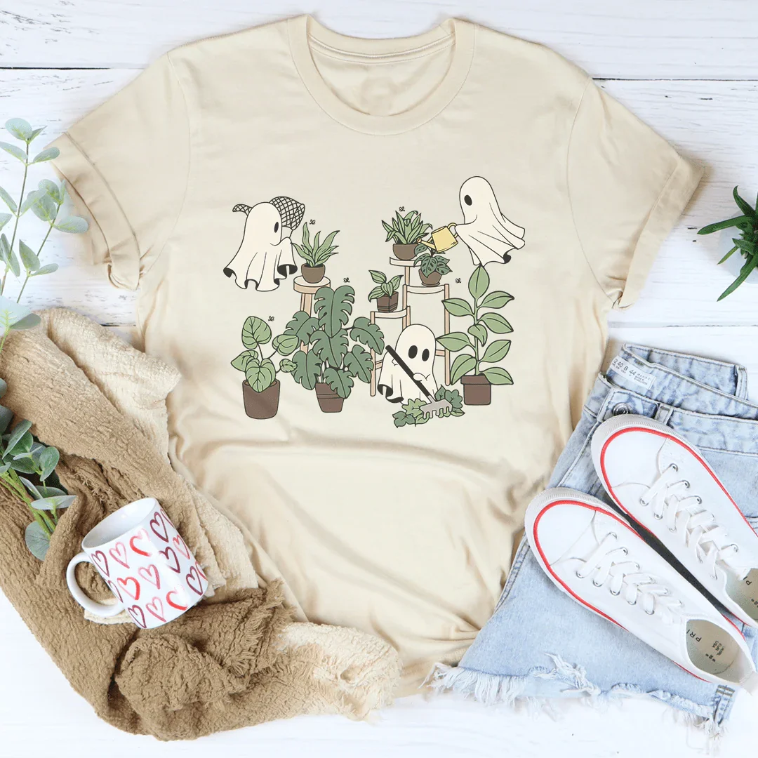 Halloween Ghost Plant Lover Tee Lightweight Breathable T-Shirt Peachy Sunday