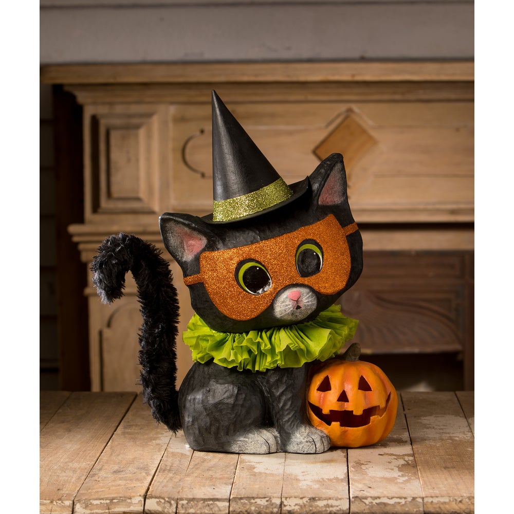 Halloween Kitty Binks Green Collar Paper Mache Kitten Bethany Lowe Designs