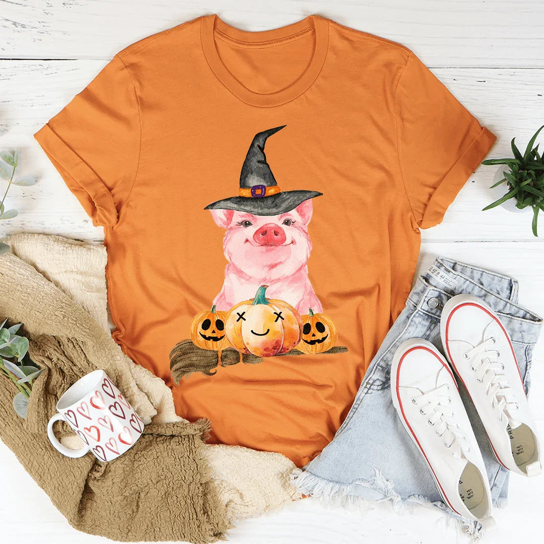 Halloween Pig Soft Cotton Tee Peachy Sunday