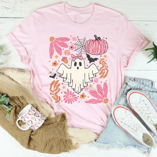 Halloween Pink Ghost T-Shirt Ultra Soft Tee Peachy Sunday