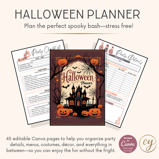 Halloween Party Planner 45-Page Canva Template for Events CYDesignStudio