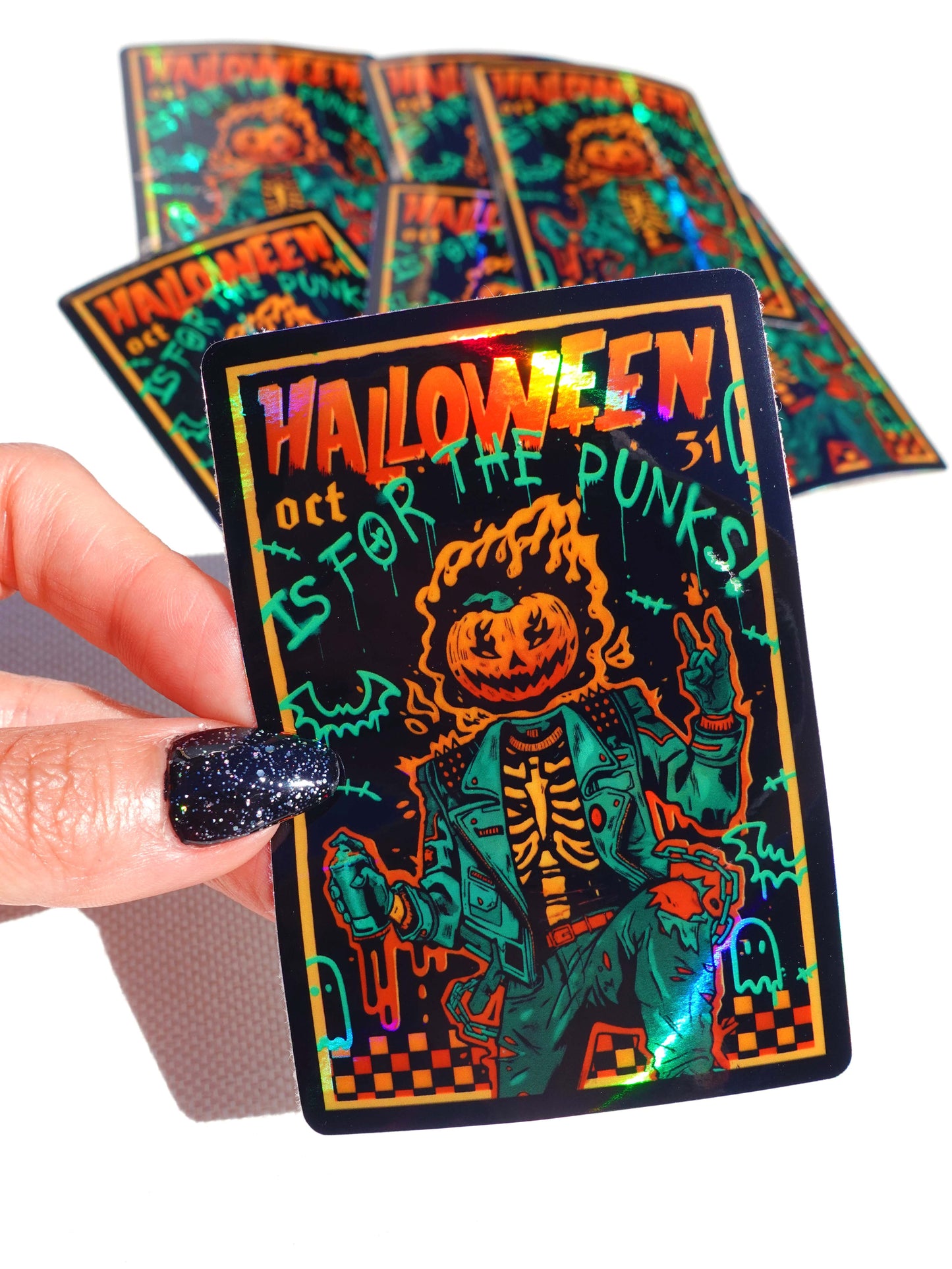 Holographic Skeleton Vinyl Punk Rock Halloween Sticker