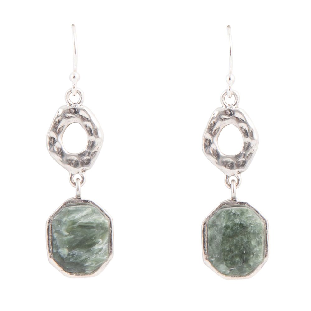 Hammered Green Seraphinite Sterling Silver Drop Earrings Barse Jewelry
