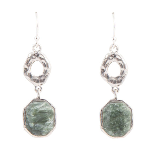 Hammered Green Seraphinite Sterling Silver Drop Earrings Barse Jewelry