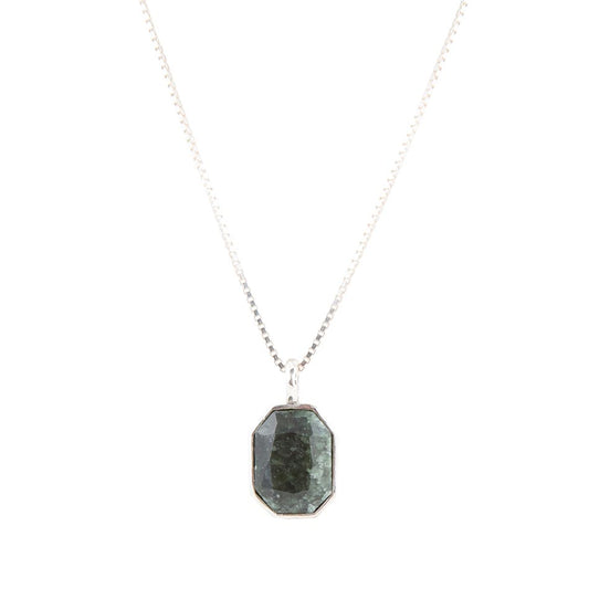 Hammered Green Seraphinite and Sterling Silver Pendant Necklace