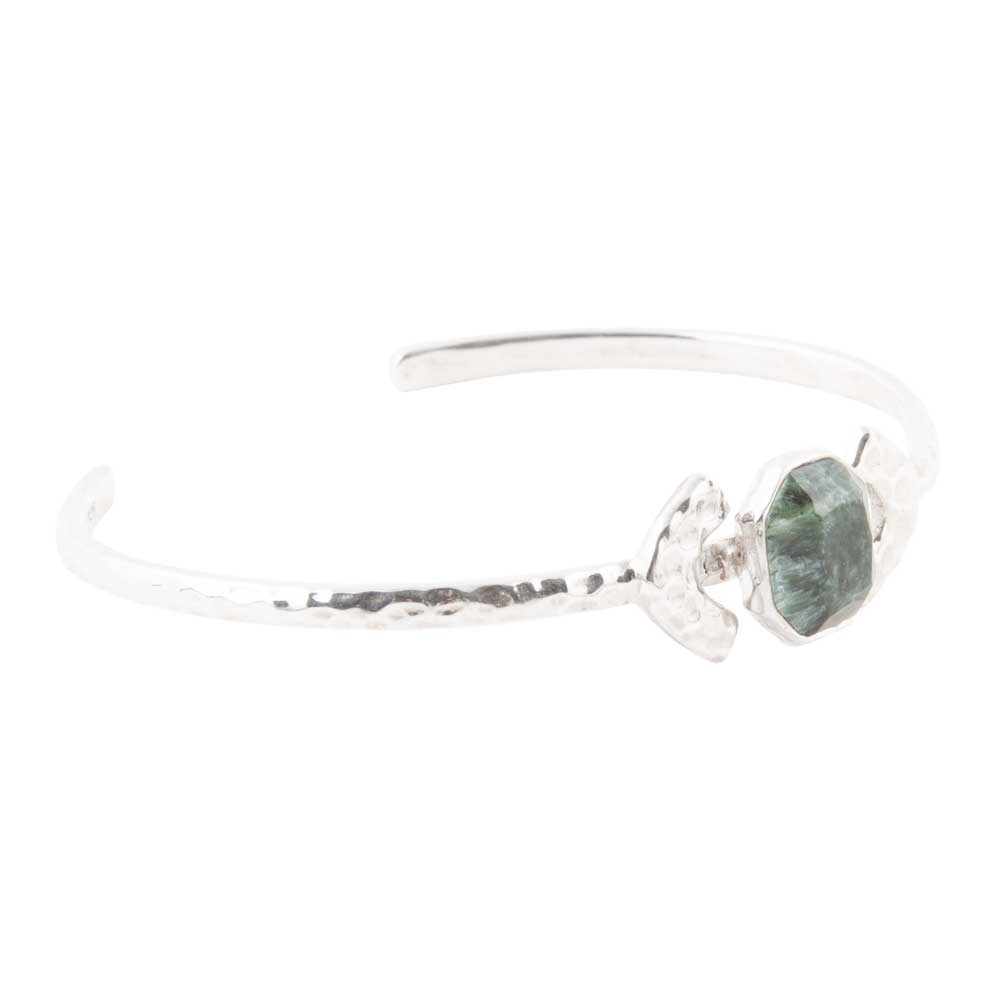 Hammered Green Seraphinite Sterling Silver Cuff Bracelet