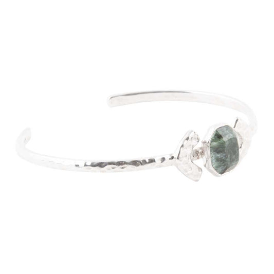 Hammered Green Seraphinite Sterling Silver Cuff Bracelet