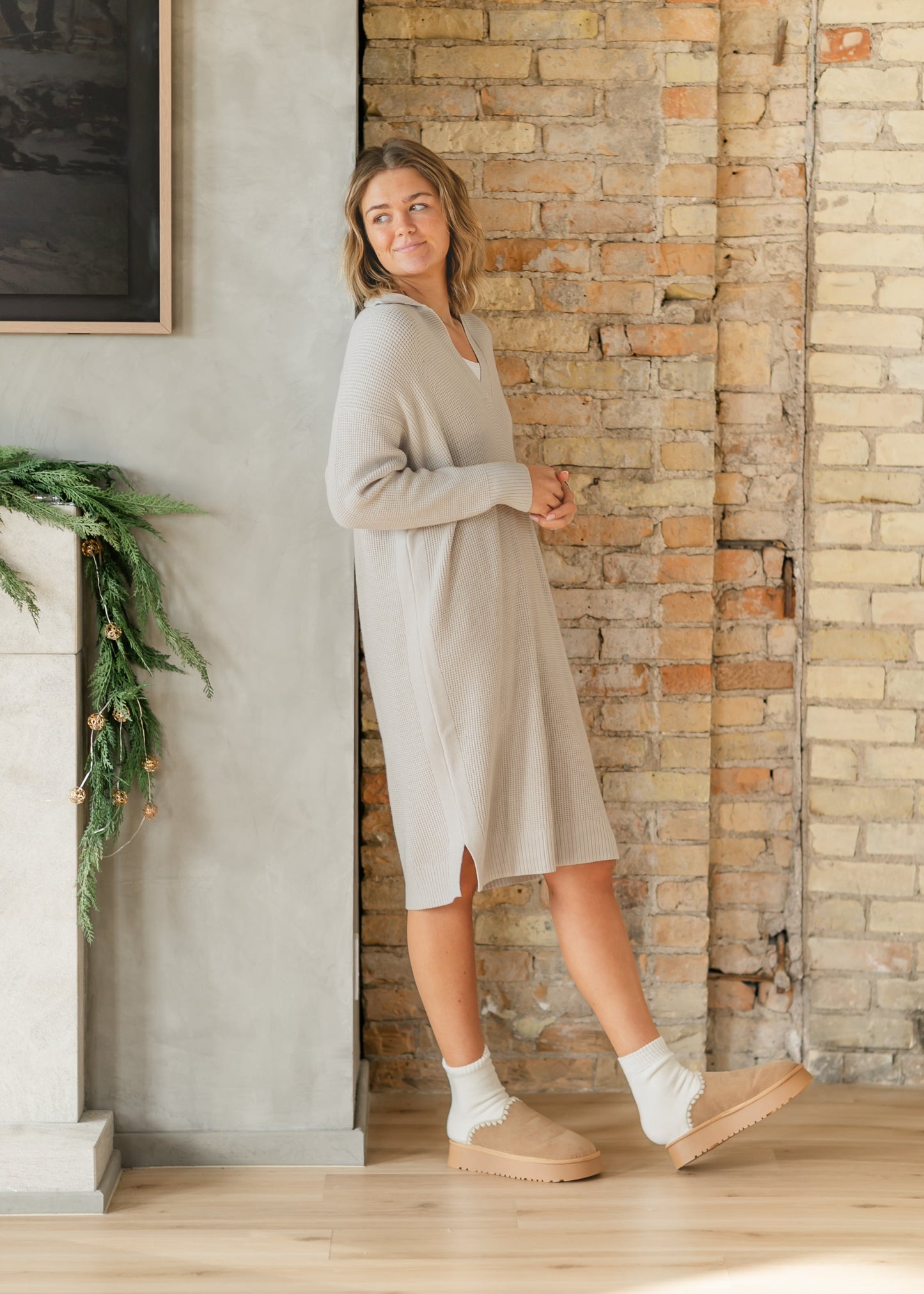 Hampton Taupe Waffle Knit Dress