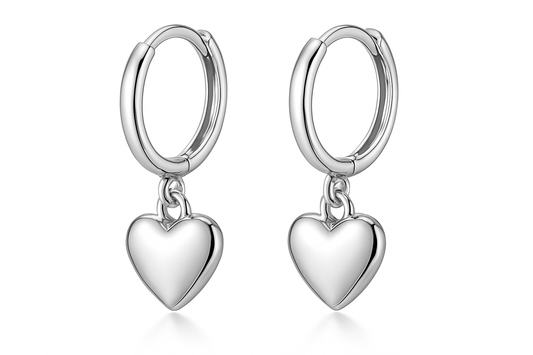 Sterling Silver Hoop Heart Dangle Earrings for Kids and Adults with Sensitive Skin