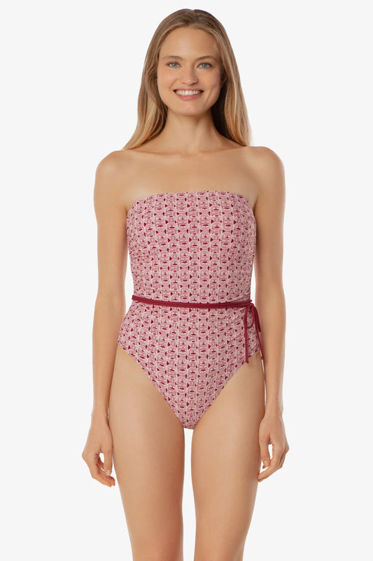 Belted Bandeau Strapless One-Piece Swimsuit Links