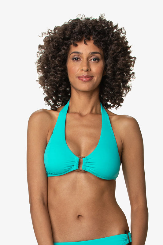 Textured Seafoam Aqua Tortoise Halter Swimwear Helen Jon