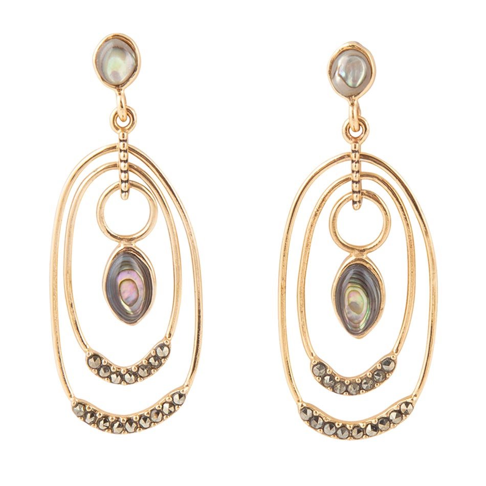 Green Abalone Golden Drop Earrings Henle