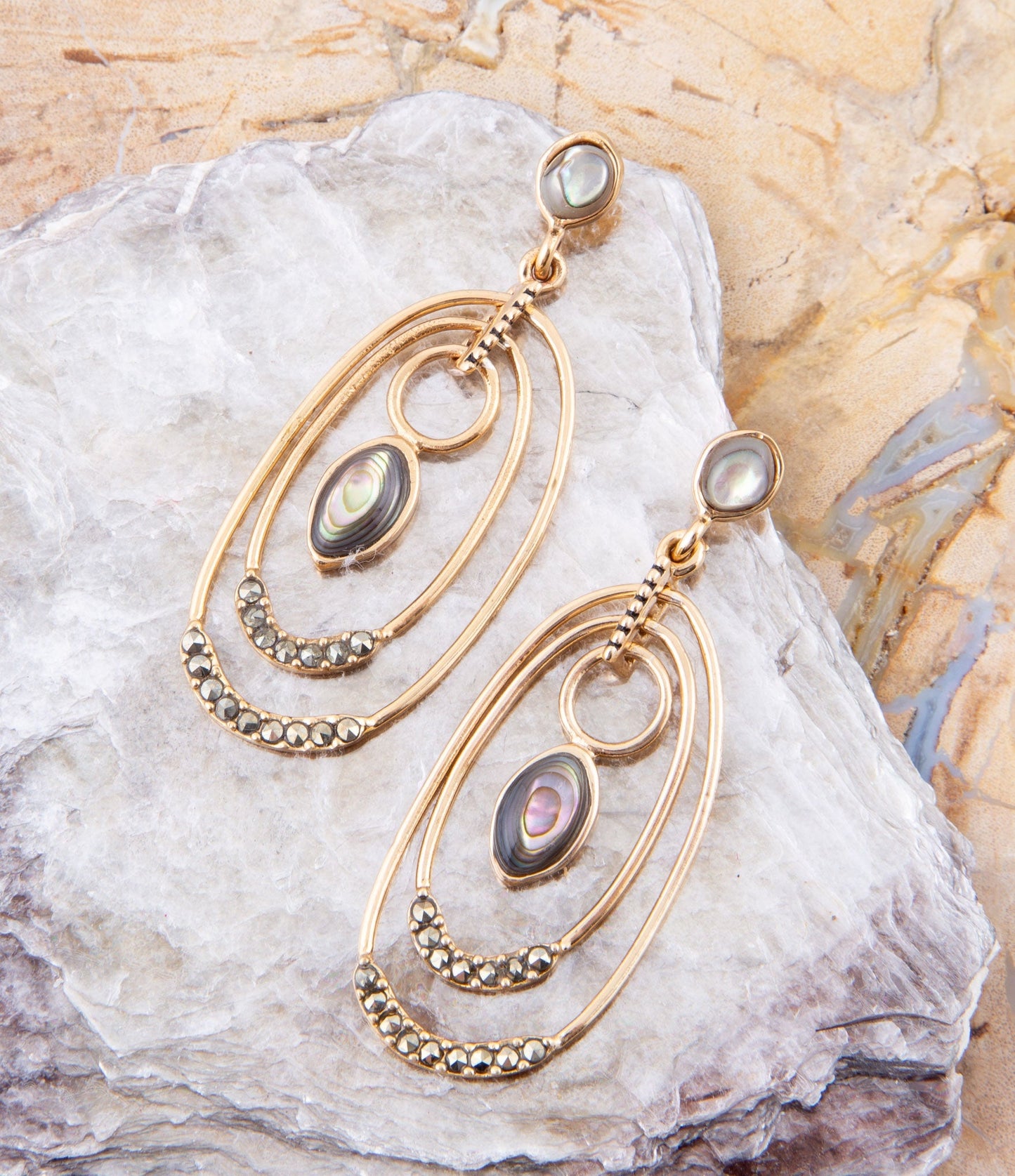 Green Abalone Golden Drop Earrings Henle