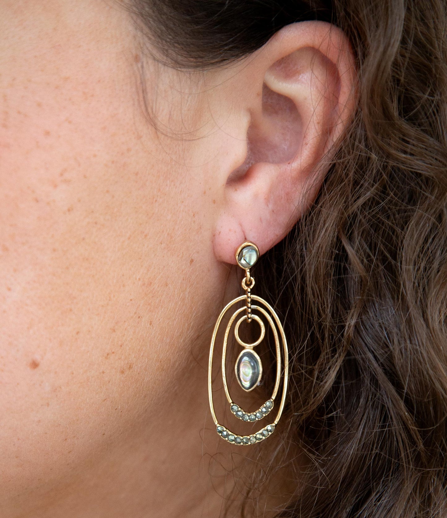 Green Abalone Golden Drop Earrings Henle