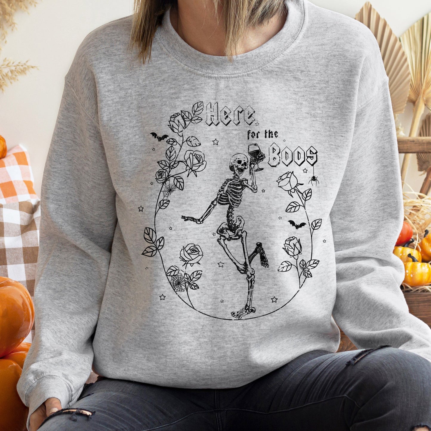 Here For The Boos Halloween Sweatshirt Soft Cotton Polyester Blend