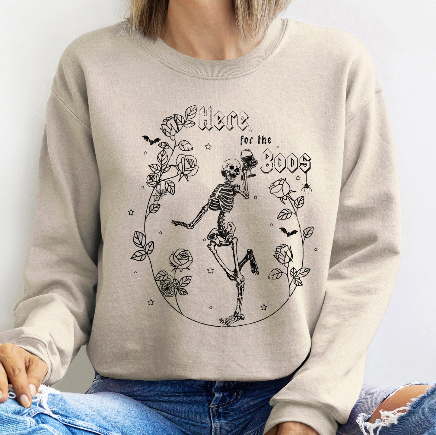 Here For The Boos Halloween Sweatshirt Soft Cotton Polyester Blend