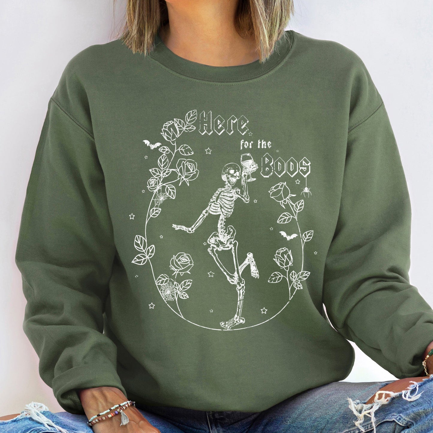 Here For The Boos Vintage Halloween Sweatshirt with Soft Fleece Interior