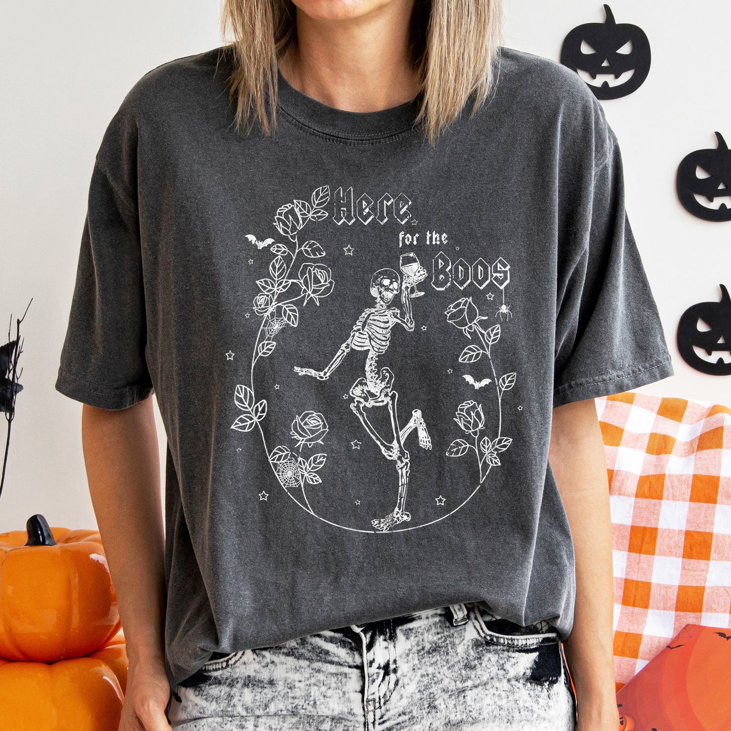 Here For The Boos Retro Halloween Comfort Colors Tshirt