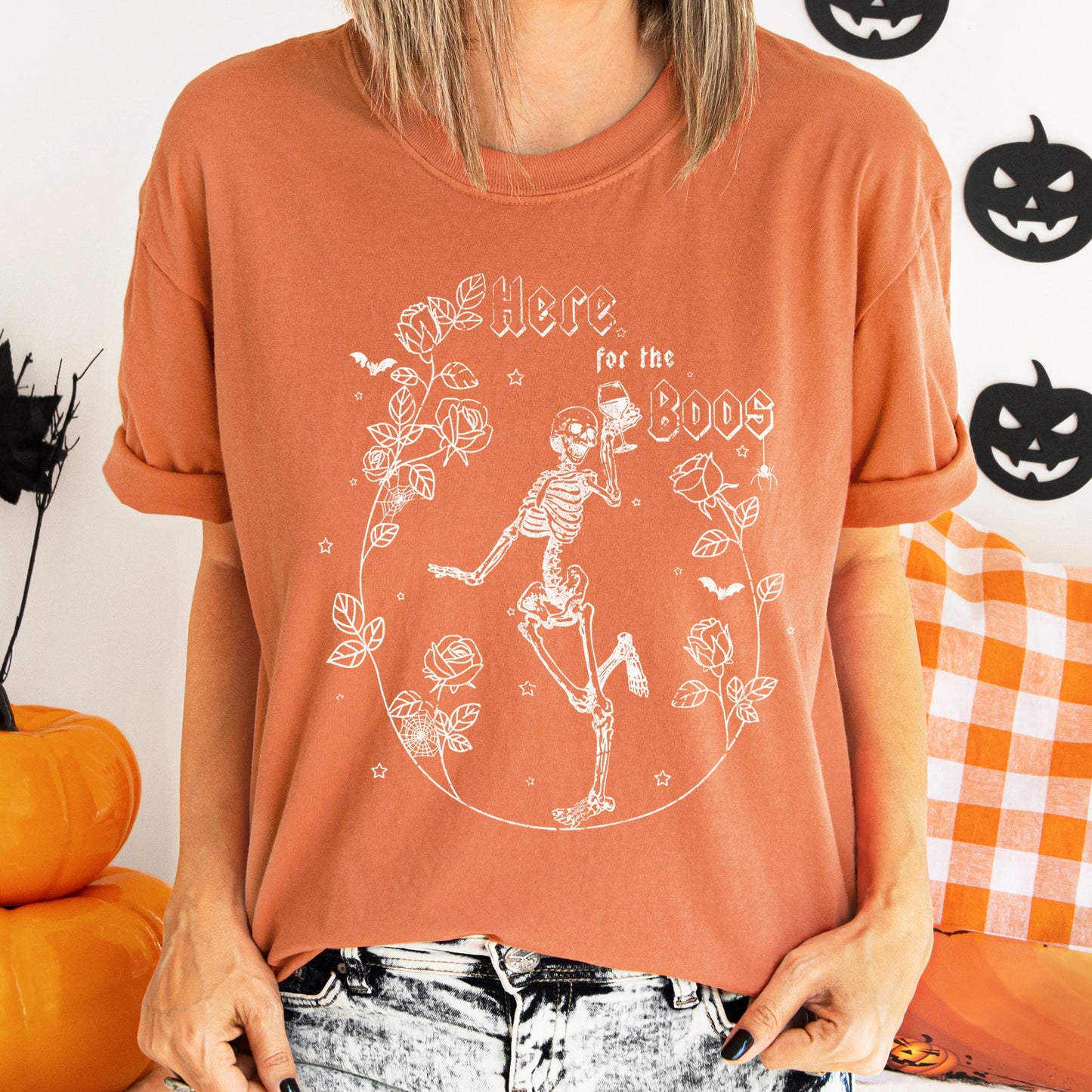 Here For The Boos Retro Halloween Comfort Colors Tshirt