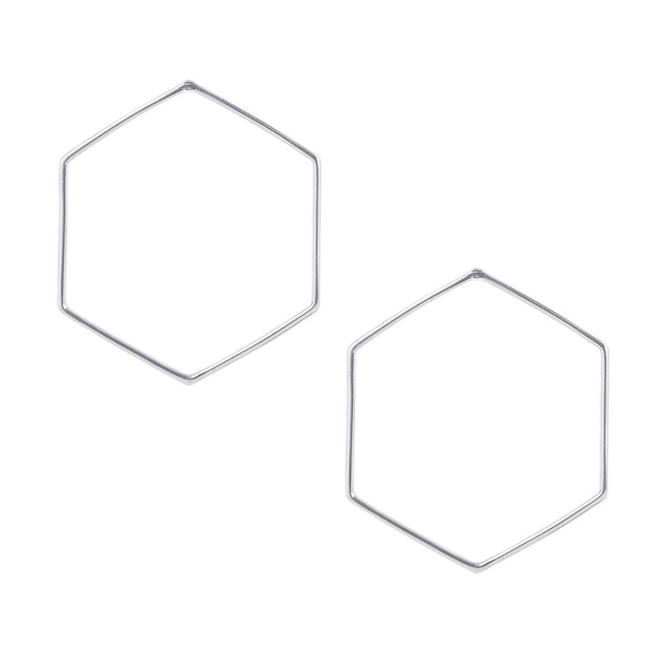 Sterling Silver Hexagon Front Hoop Earrings