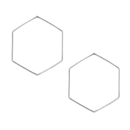 Sterling Silver Hexagon Front Hoop Earrings