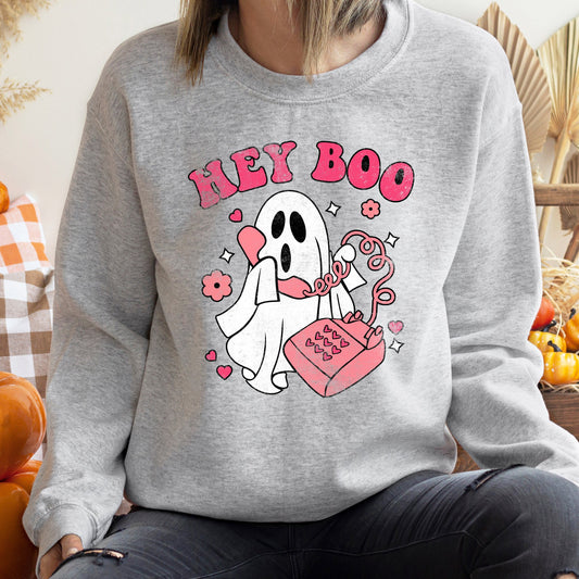 Hey Boo Vintage Halloween Sweatshirt Unisex Cotton Polyester Blend
